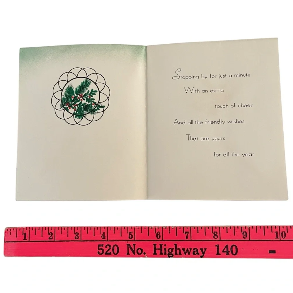 Unused Vintage Greeting Card Happy New Year Green Glitter Clock